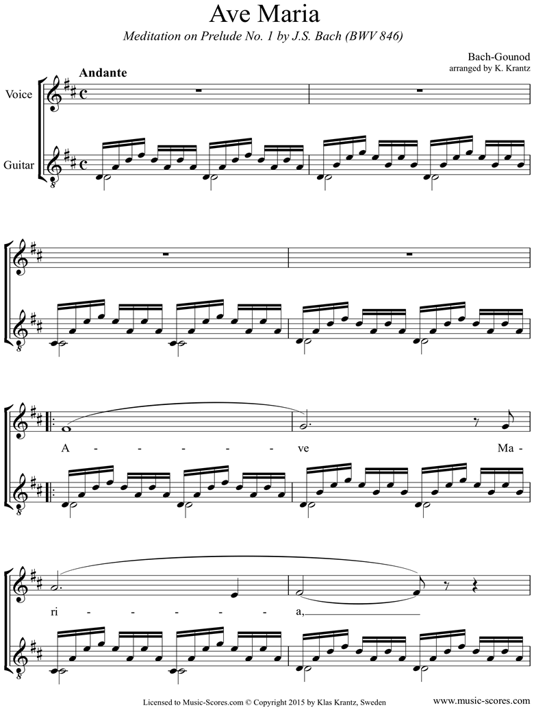 Front page of Ave Maria: Voice, Guitar sheet music
