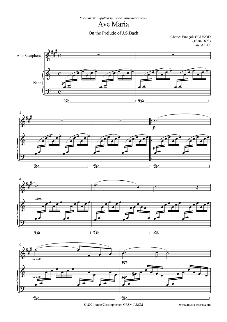Front page of Ave Maria: Alto Sax sheet music