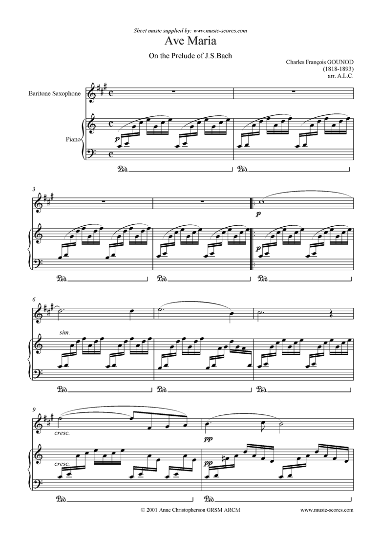 Front page of Ave Maria: Baritone Sax sheet music