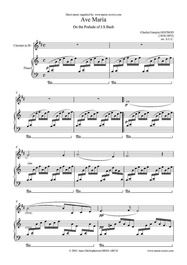 Front page of Ave Maria: Clarinet sheet music
