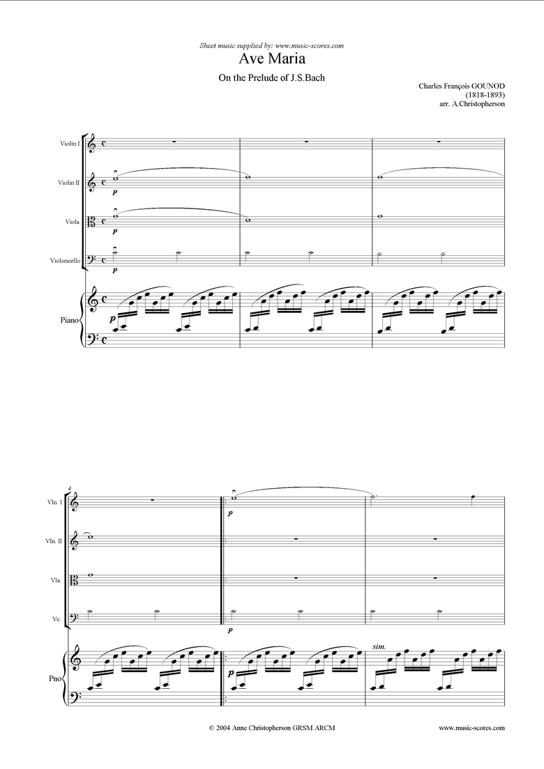 Front page of Ave Maria: Piano Quintet sheet music
