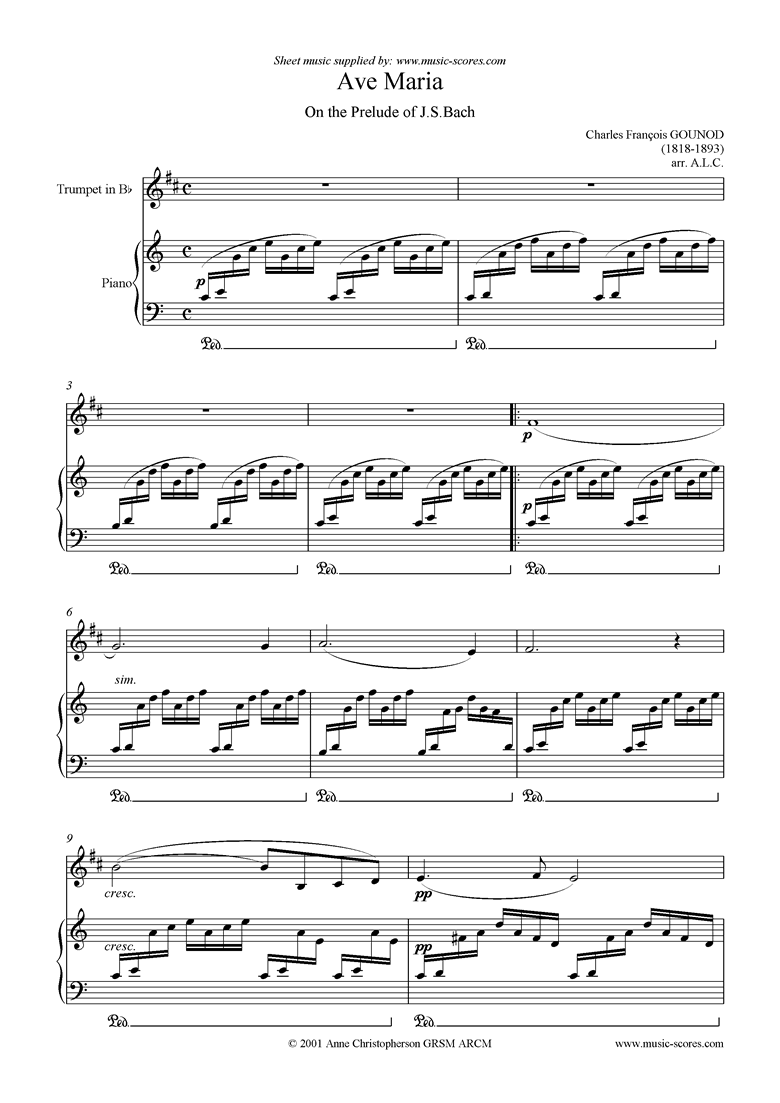Front page of Ave Maria: Trumpet sheet music