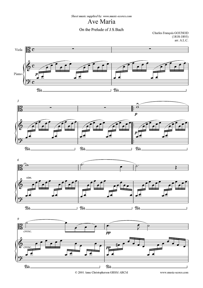 Front page of Ave Maria: Viola sheet music