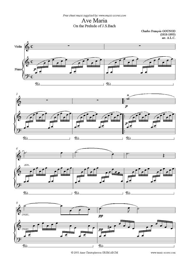 Front page of Ave Maria: Violin sheet music