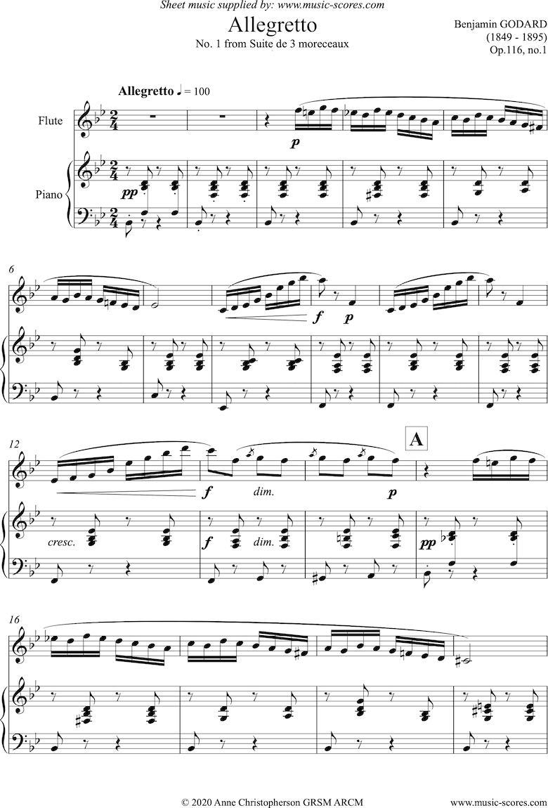Front page of Op.116a Allegretto: Flute and Piano sheet music