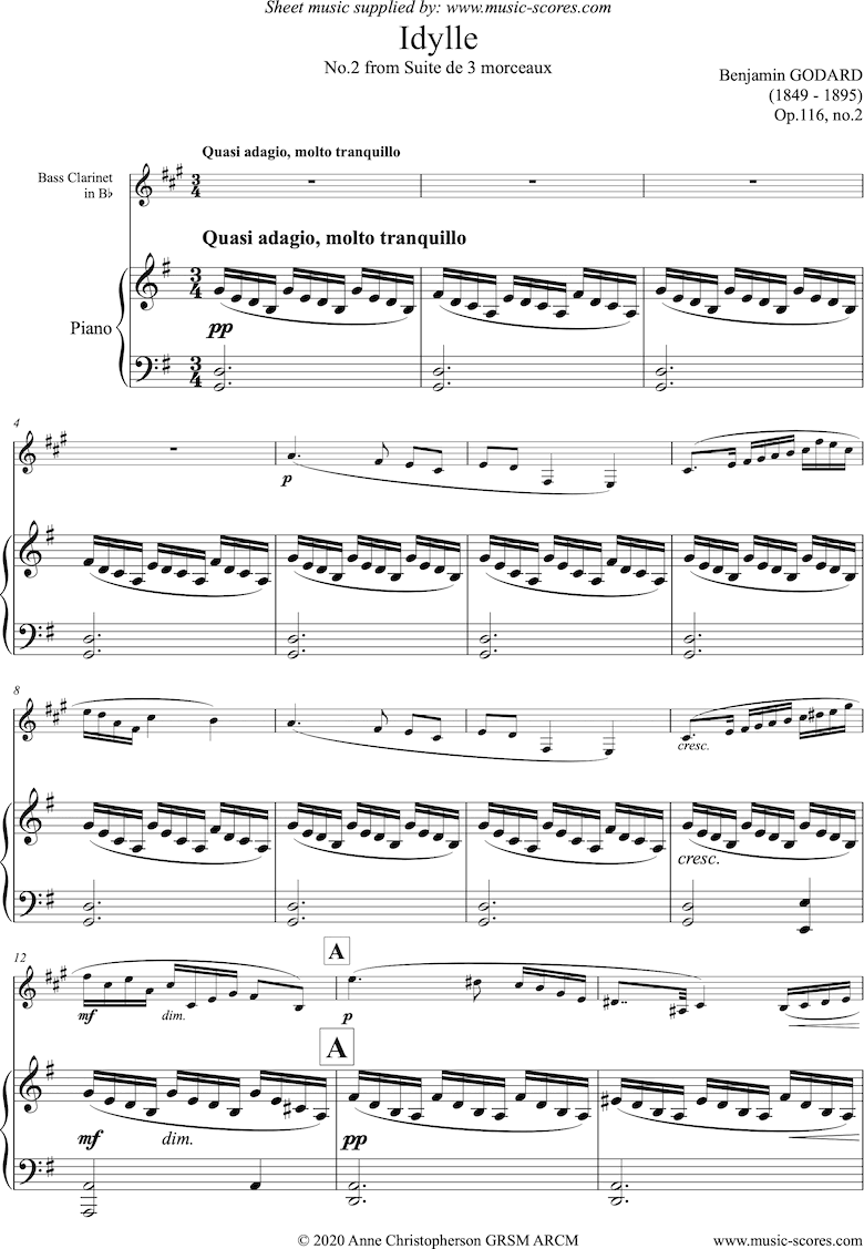 Op.116b Idylle: Bass Clarinet and Piano by Godard