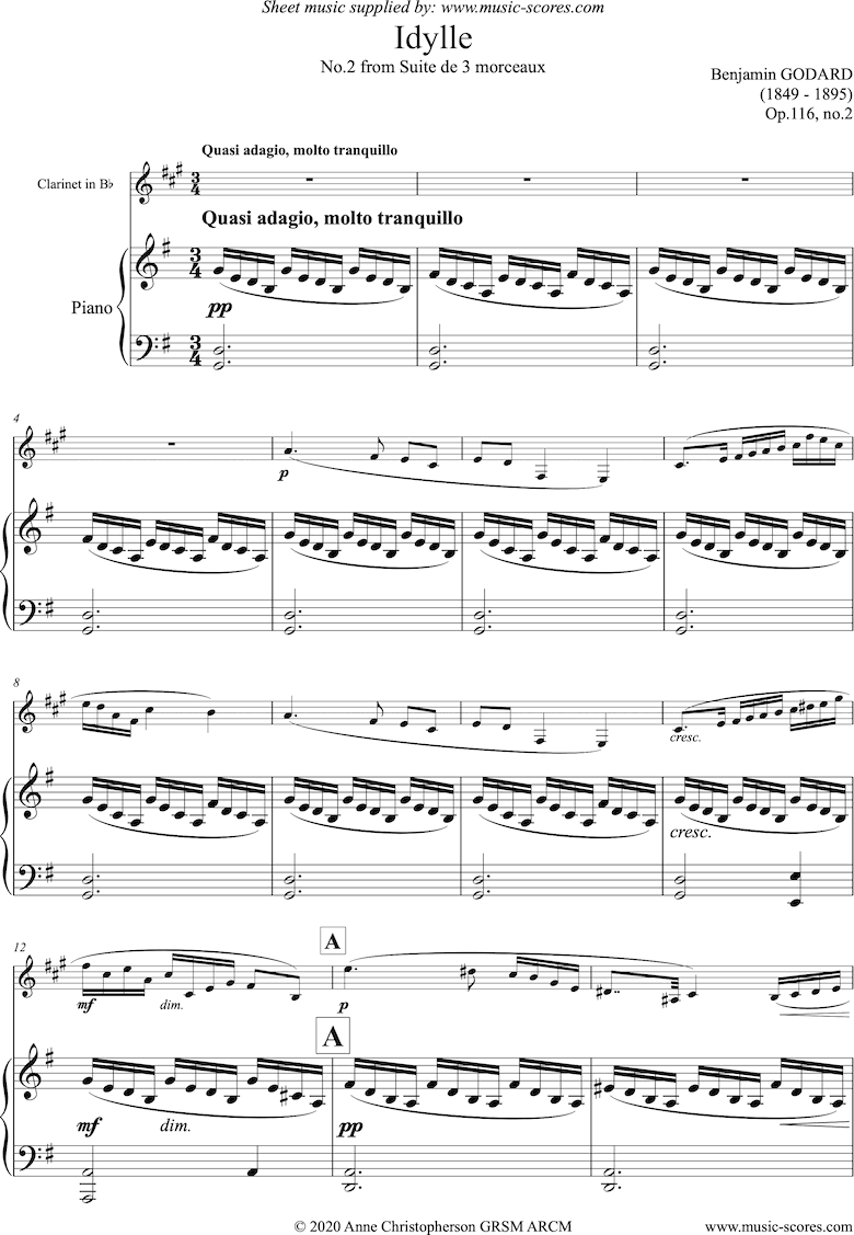 Front page of Op.116b Idylle: Clarinet and Piano sheet music