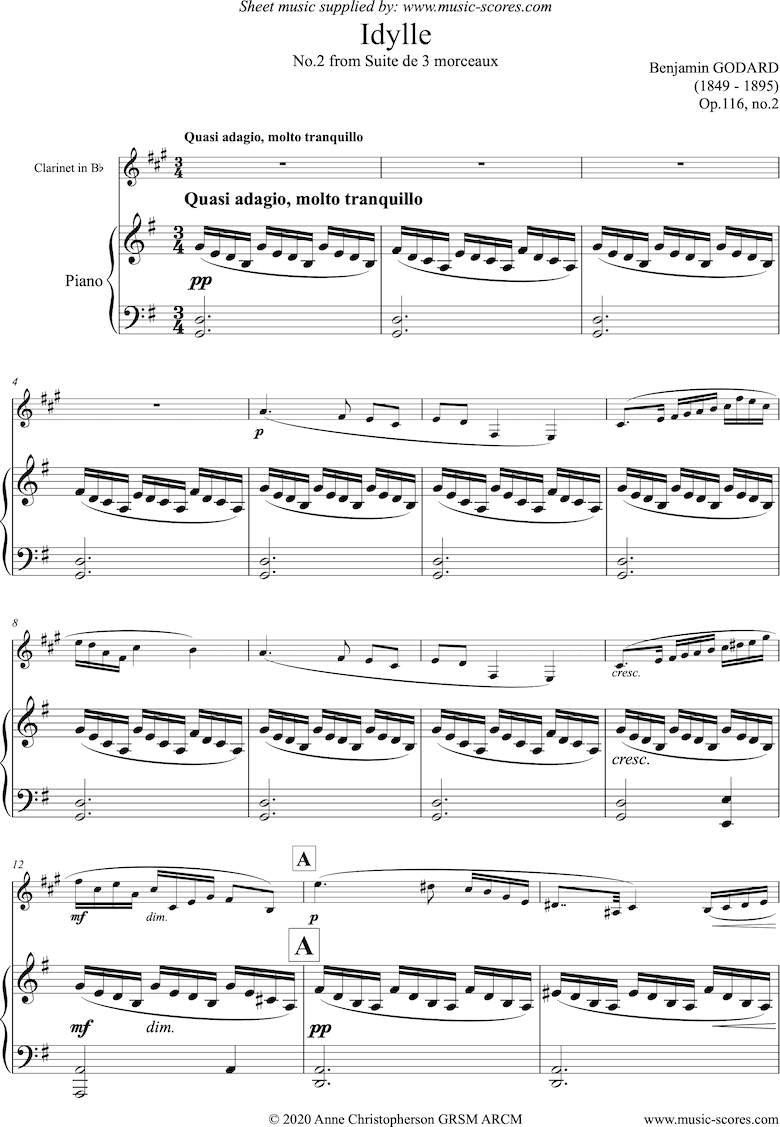 Op.116b Idylle: Clarinet and Piano by Godard