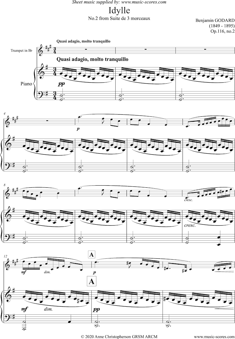 Front page of Op.116b Idylle: Trumpet and Piano sheet music