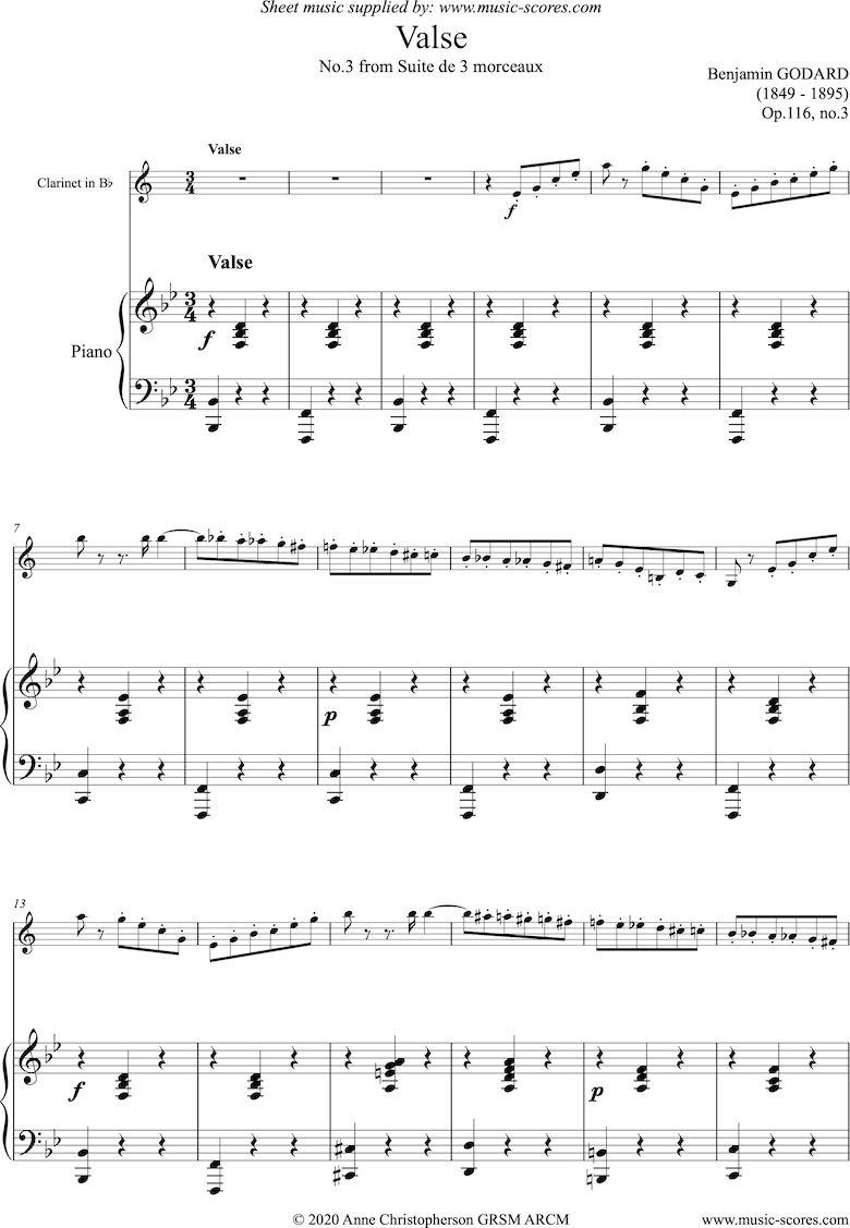 Front page of Op.116c Valse: Clarinet and Piano sheet music
