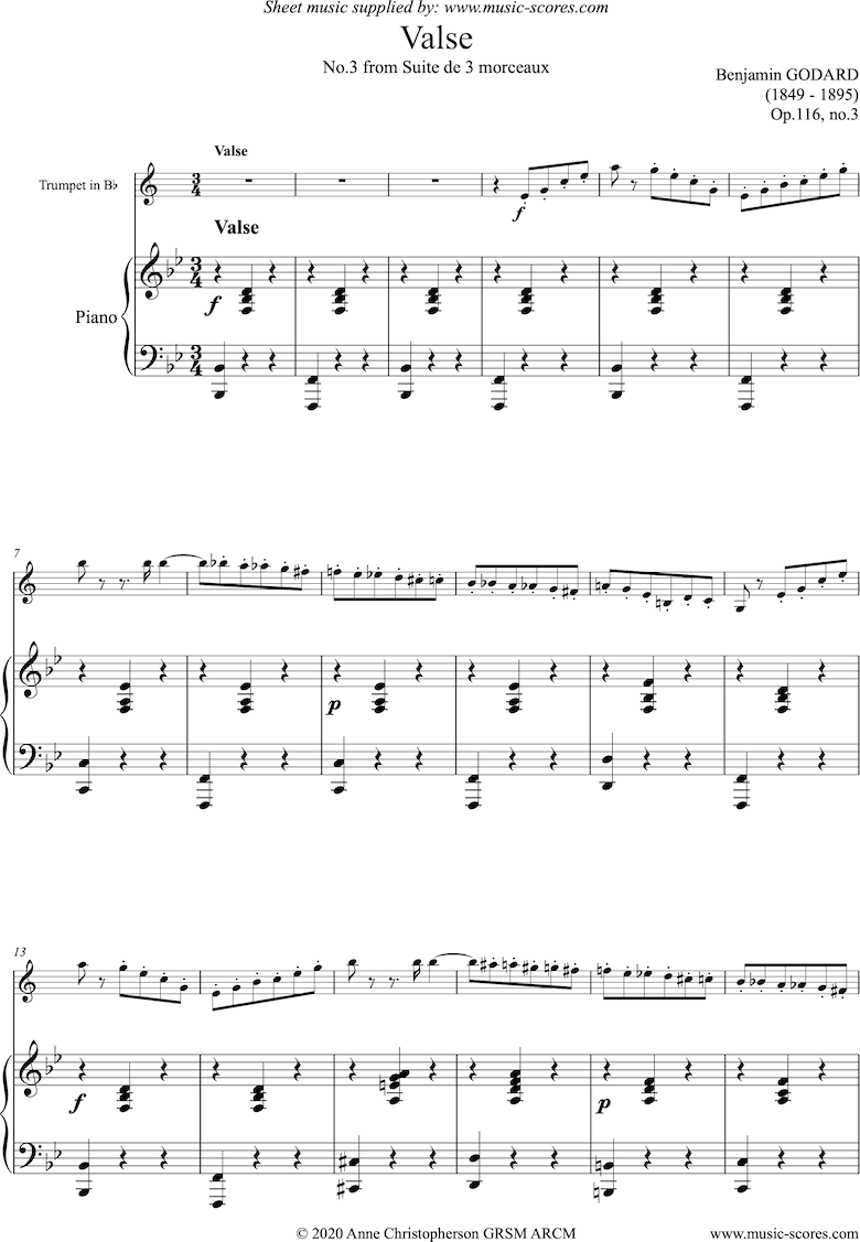 Op.116c Valse: Trumpet and Piano by Godard