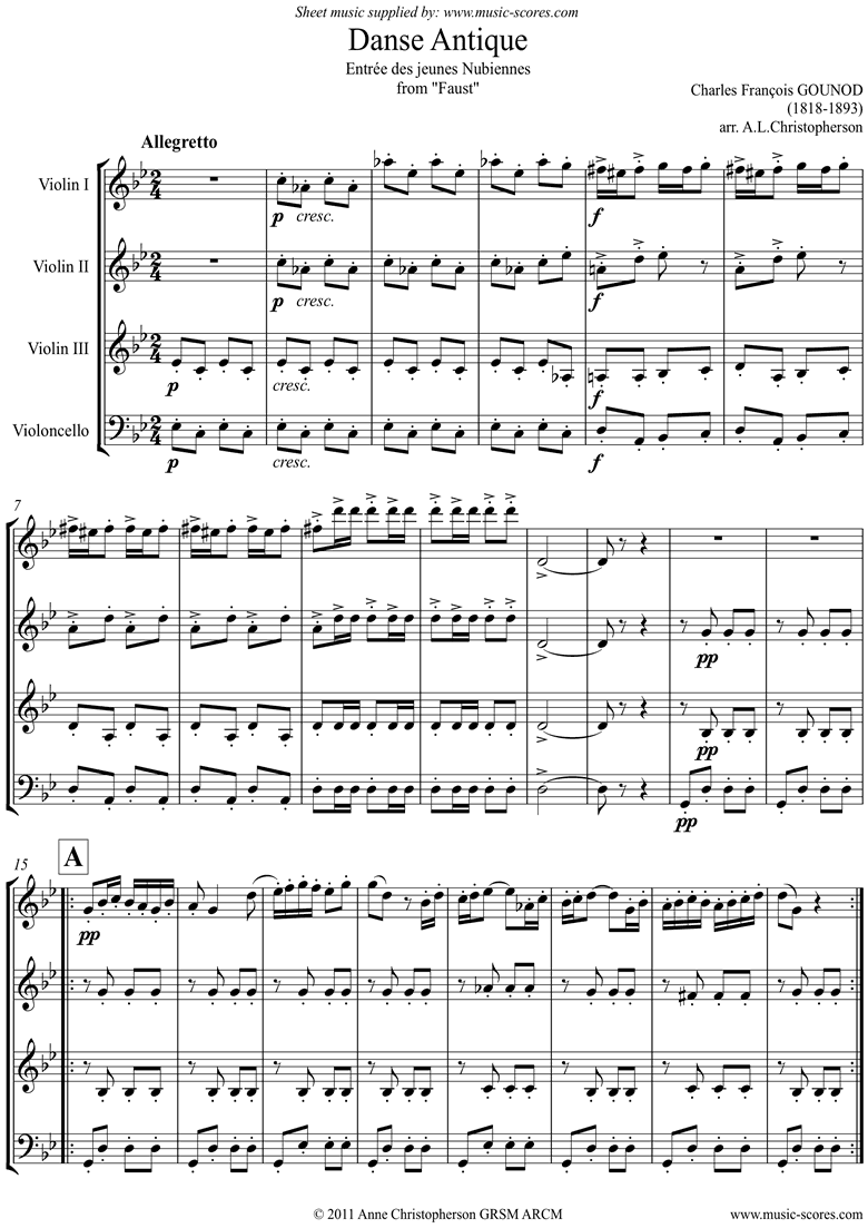Front page of Faust: Danse Antique: 3 Violins, Cello sheet music