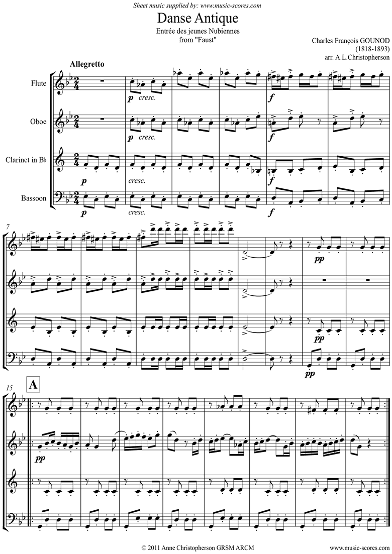 Front page of Faust: Danse Antique: Wind quartet sheet music