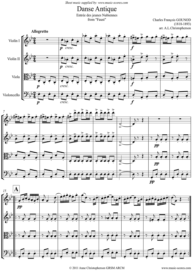 Front page of Faust: Danse Antique: String Quartet sheet music