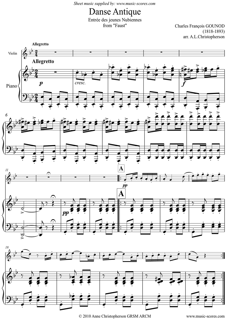 Front page of Faust: Danse Antique: Violin sheet music