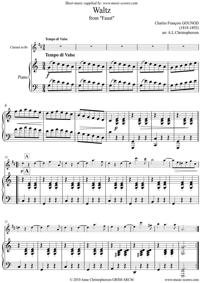 Front page of Faust: Waltz: Clarinet with Variations sheet music