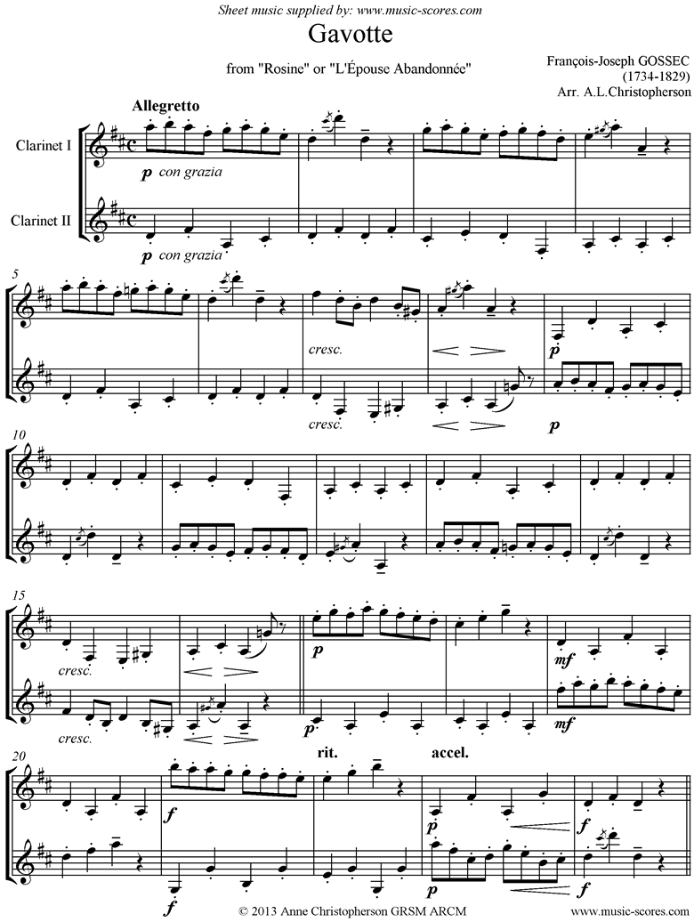 Front page of Gavotte: 2 Clarinets sheet music