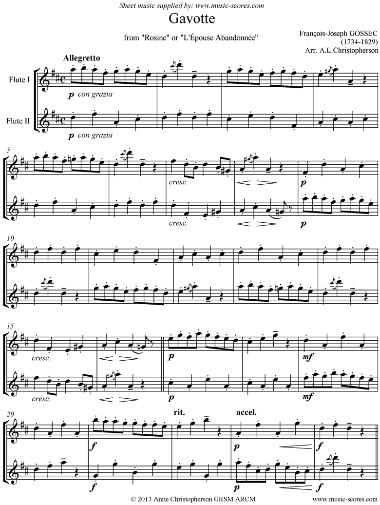 Front page of Gavotte: 2 Flutes sheet music