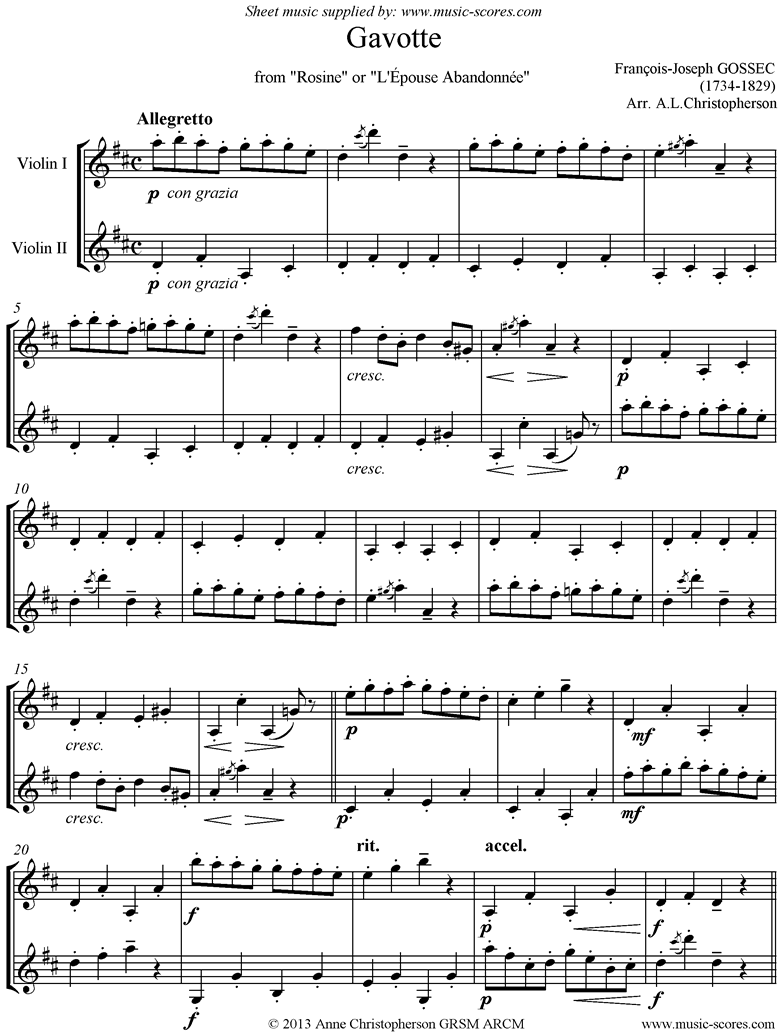Front page of Gavotte: 2 Violins sheet music