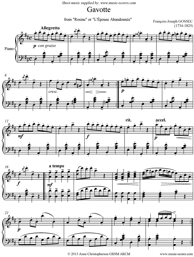 Front page of Gavotte: Piano sheet music