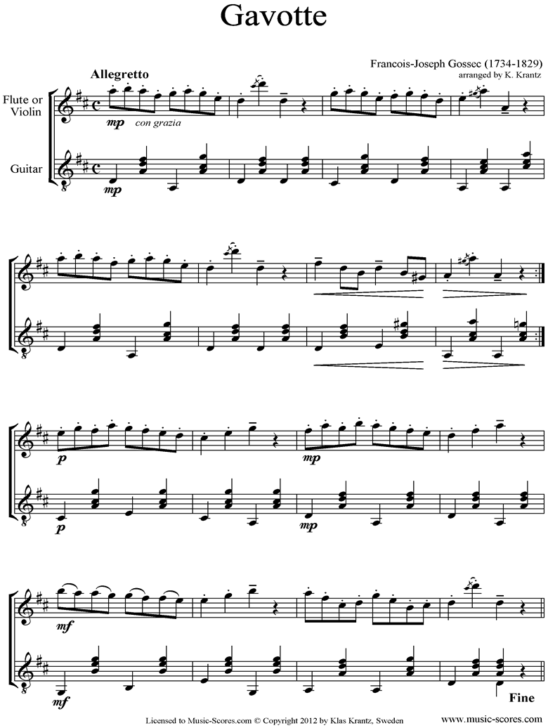 Front page of Gavotte: Flute, Guitar sheet music