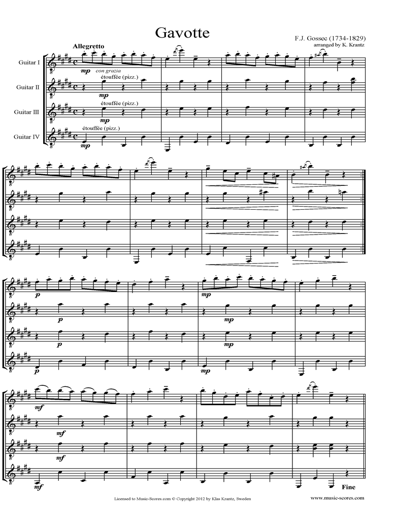 Front page of Gavotte: Guitar Quartet sheet music