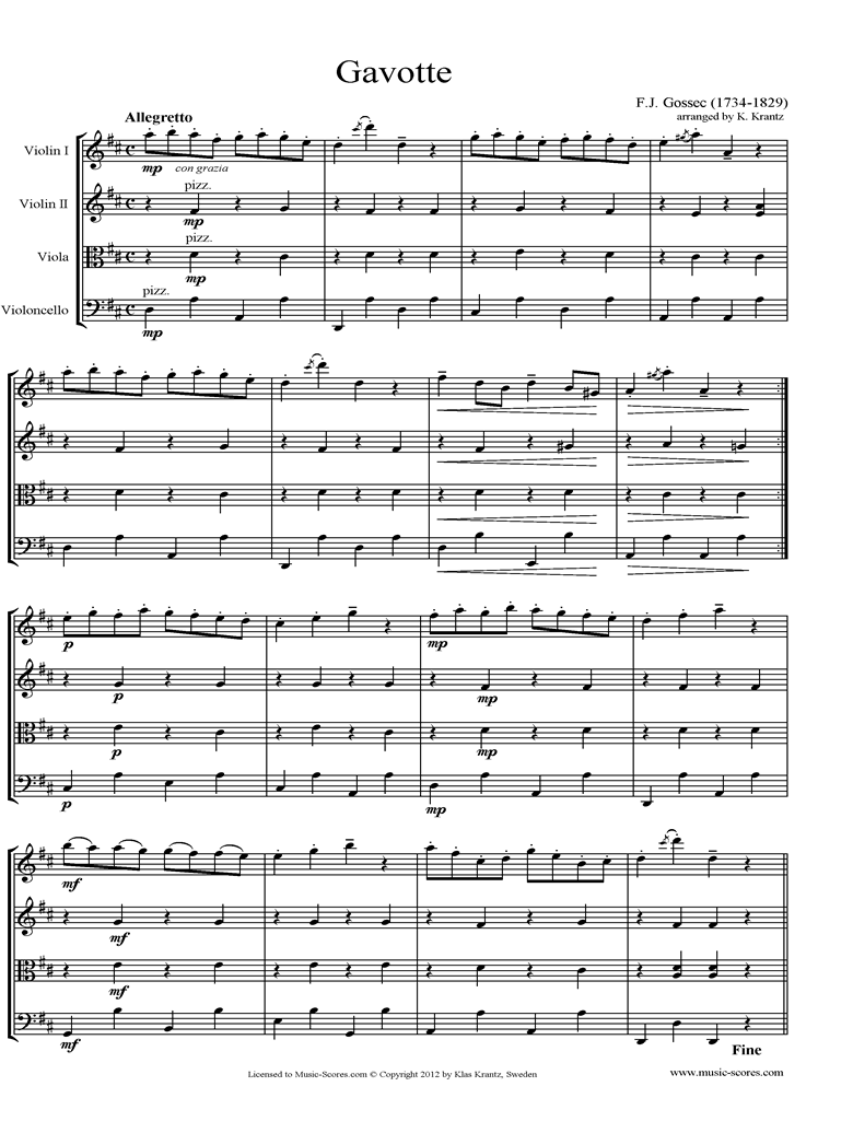 Front page of Gavotte: String Quartet sheet music