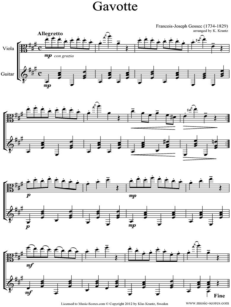Front page of Gavotte: Viola, Guitar sheet music