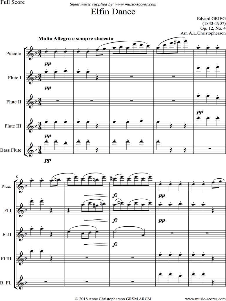 Front page of Op.12, No.4: Fairy Dance: Flute Quintet sheet music