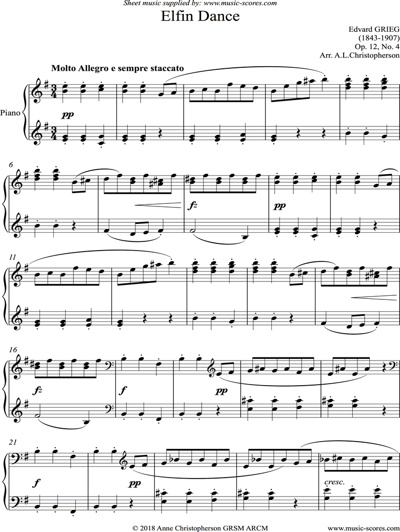 Front page of Op.12, No.4: Fairy Dance: Piano sheet music
