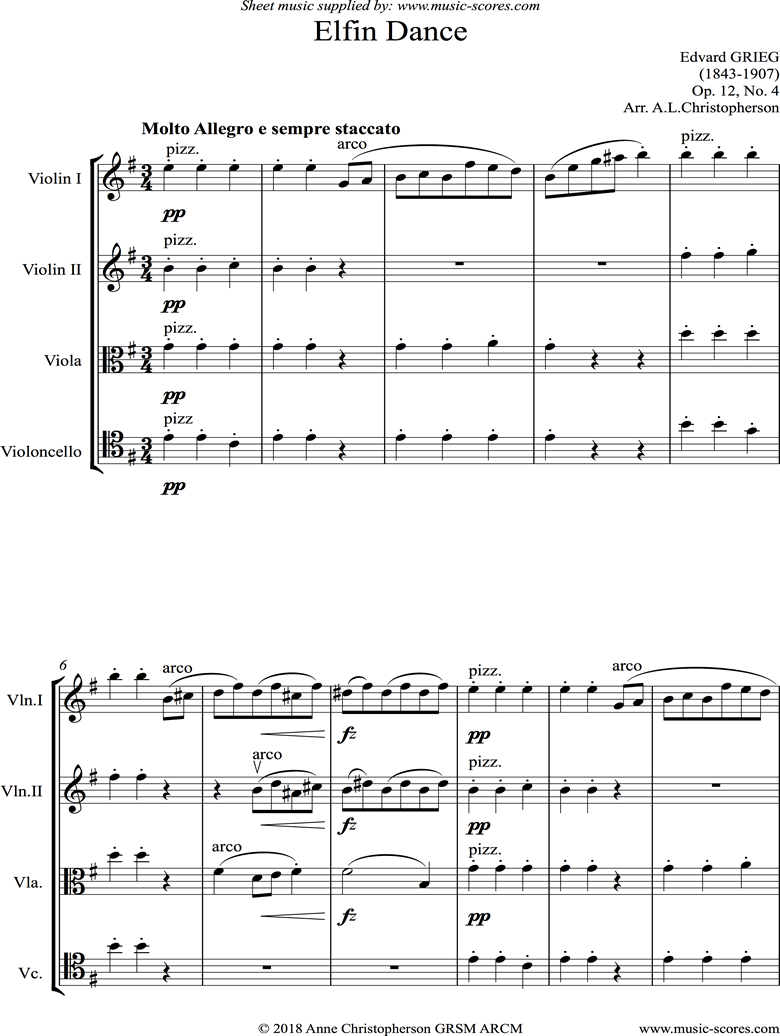 Front page of Op.12, No.4: Fairy Dance: String Quartet sheet music