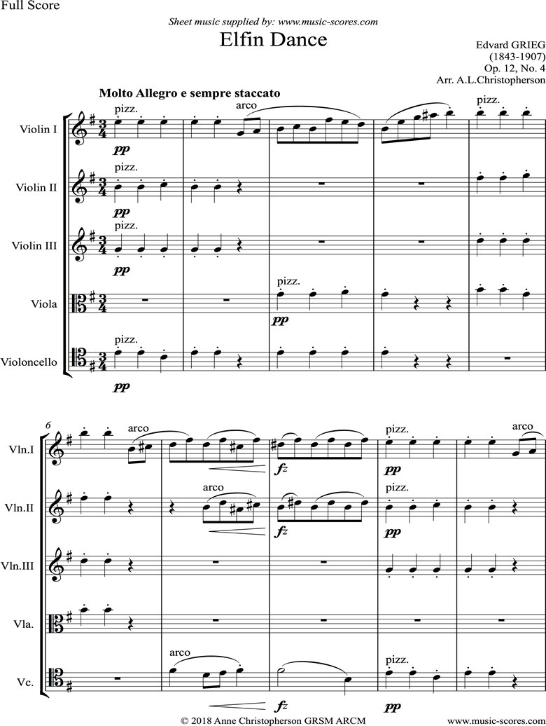 Front page of Op.12, No.4: Fairy Dance: Violin Quintet sheet music
