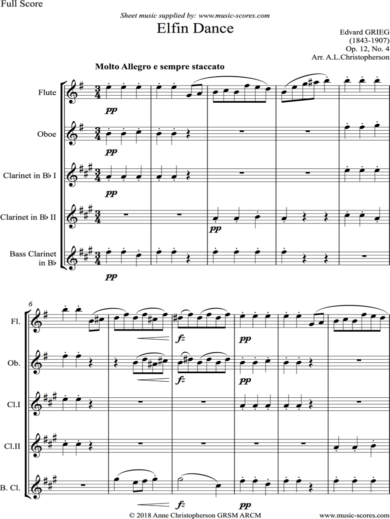 Front page of Op.12, No.4: Fairy Dance: Wind Quintet sheet music