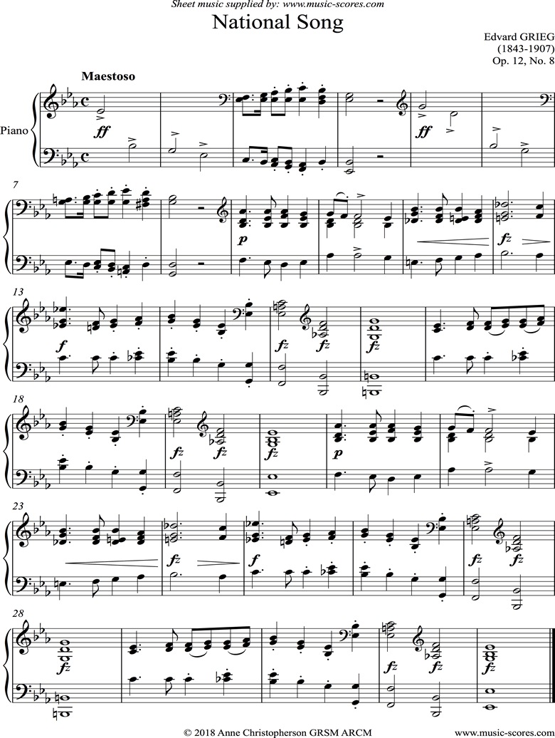 Front page of Op.12, No.8: National Song sheet music
