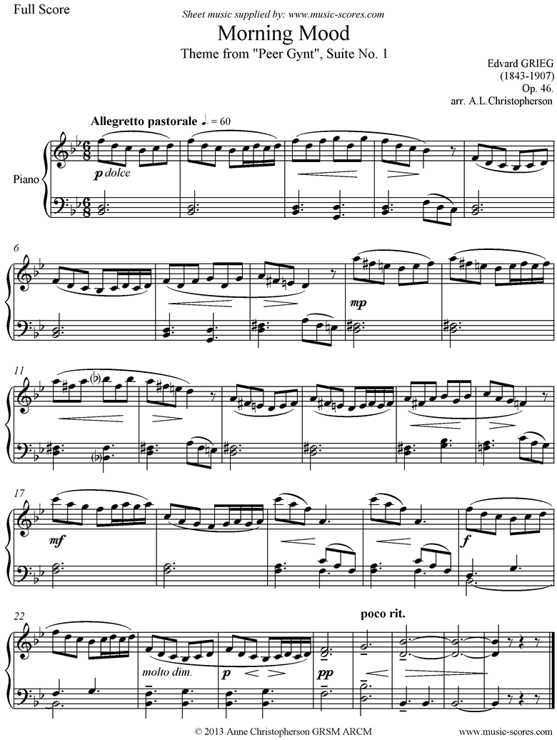 Front page of Op.46: Morning Mood: Peer Gynt No.1: Short: Piano sheet music