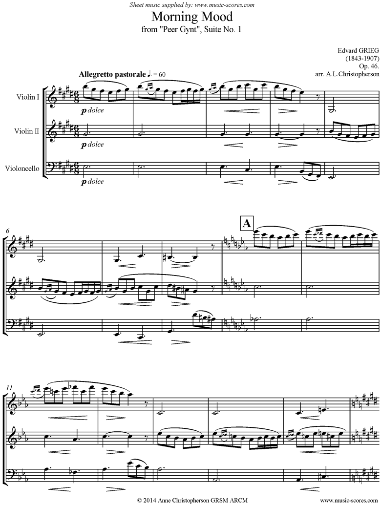Front page of Op.46: Morning Mood: Peer Gynt No.1: String 3, E ma sheet music
