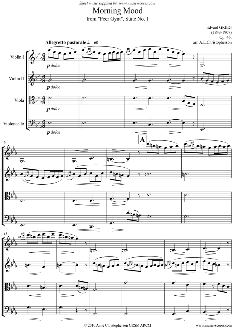 Front page of Op.46: Morning Mood: Peer Gynt No.1: String 4 sheet music