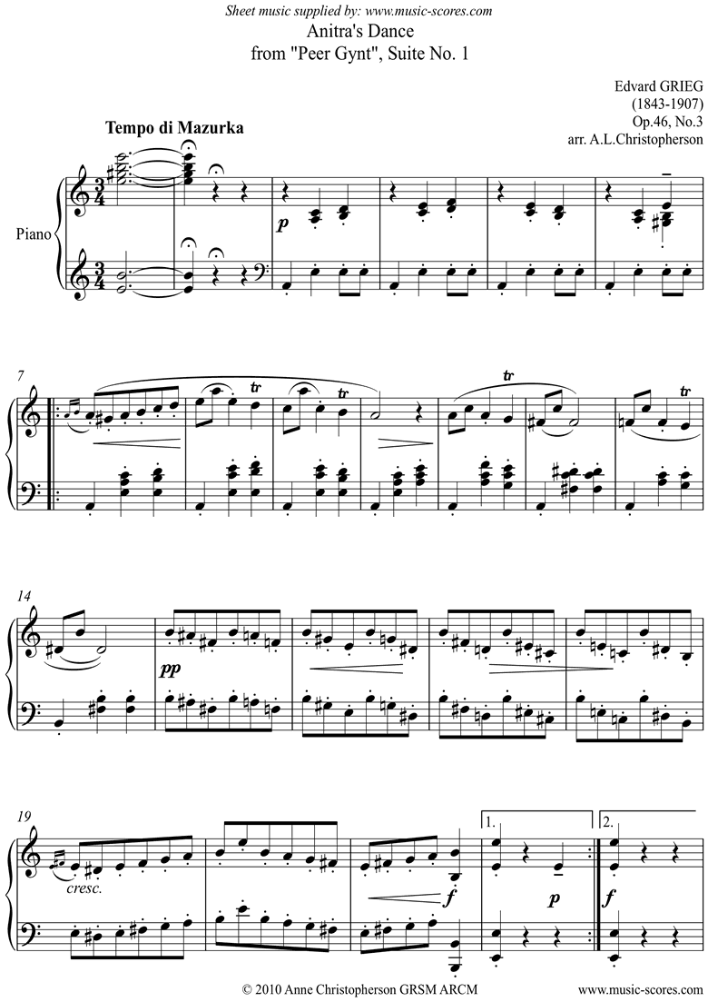 Op.46 No.3: Anitras Dance: Peer Gynt: Piano by Grieg