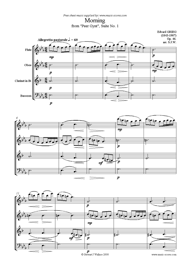Op.46 Morning, from Peer Gynt Suite No.1:  by Grieg
