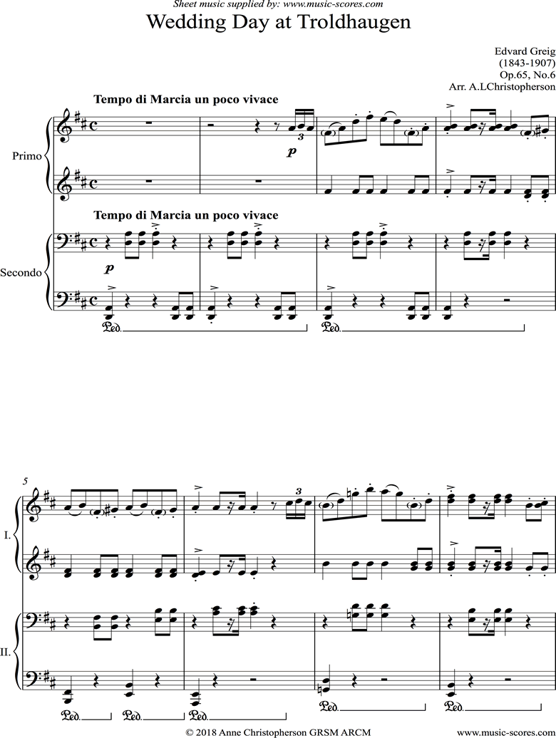 Front page of Op.65 No.6: Wedding Day at Troldhaugen: Piano Duet sheet music