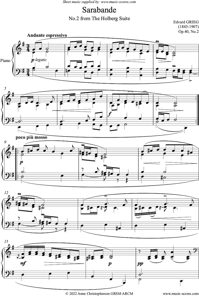 Front page of Op.40, No.2: Sarabande sheet music