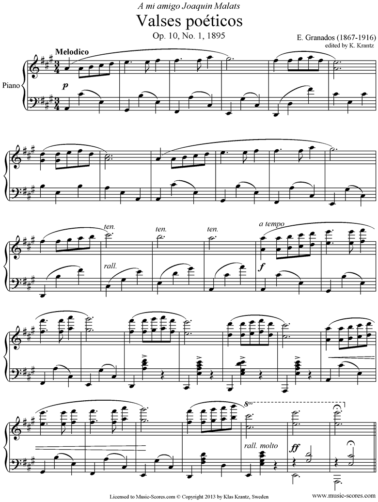 Front page of Valses Poeticos: Op.10 No.1: Piano sheet music