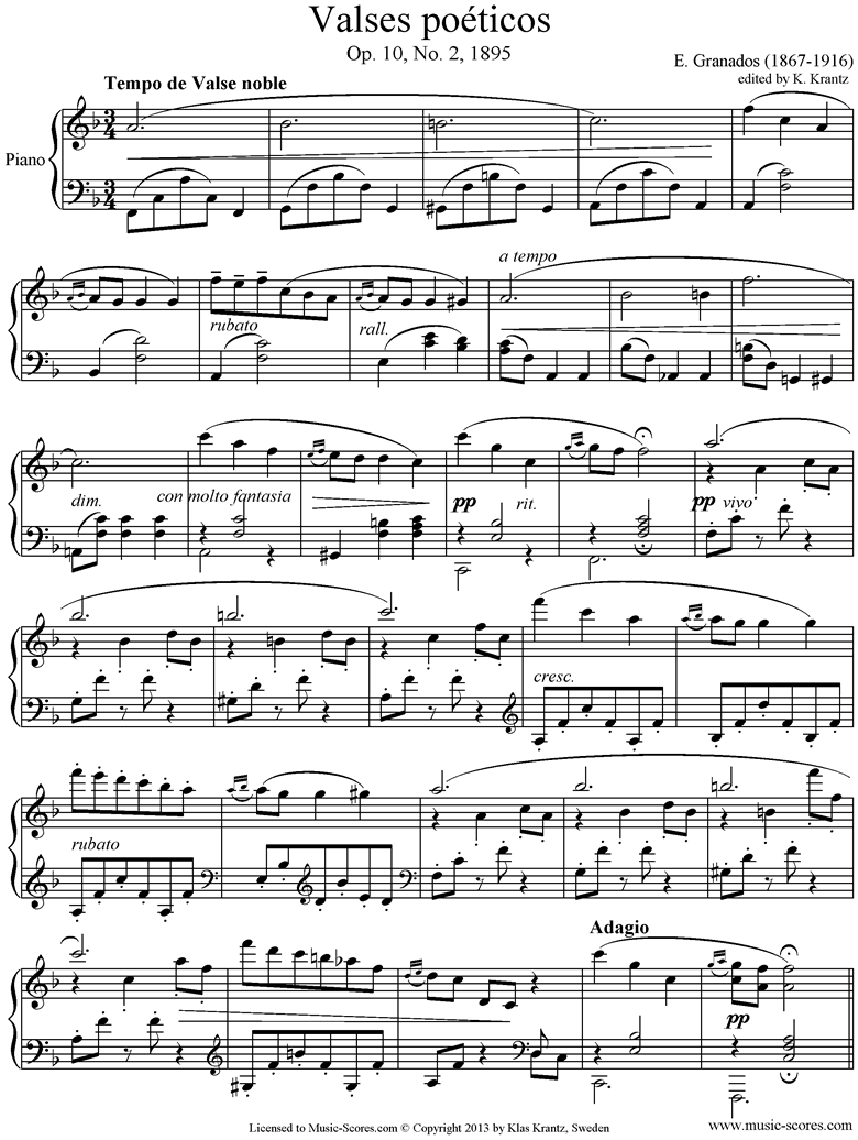 Front page of Valses Poeticos: Op.10 No.2: Piano sheet music