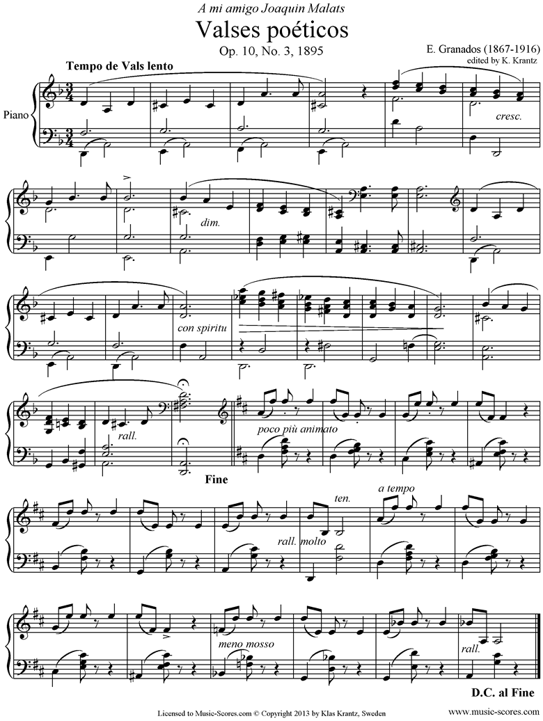 Front page of Valses Poeticos: Op.10 No.3: Piano sheet music