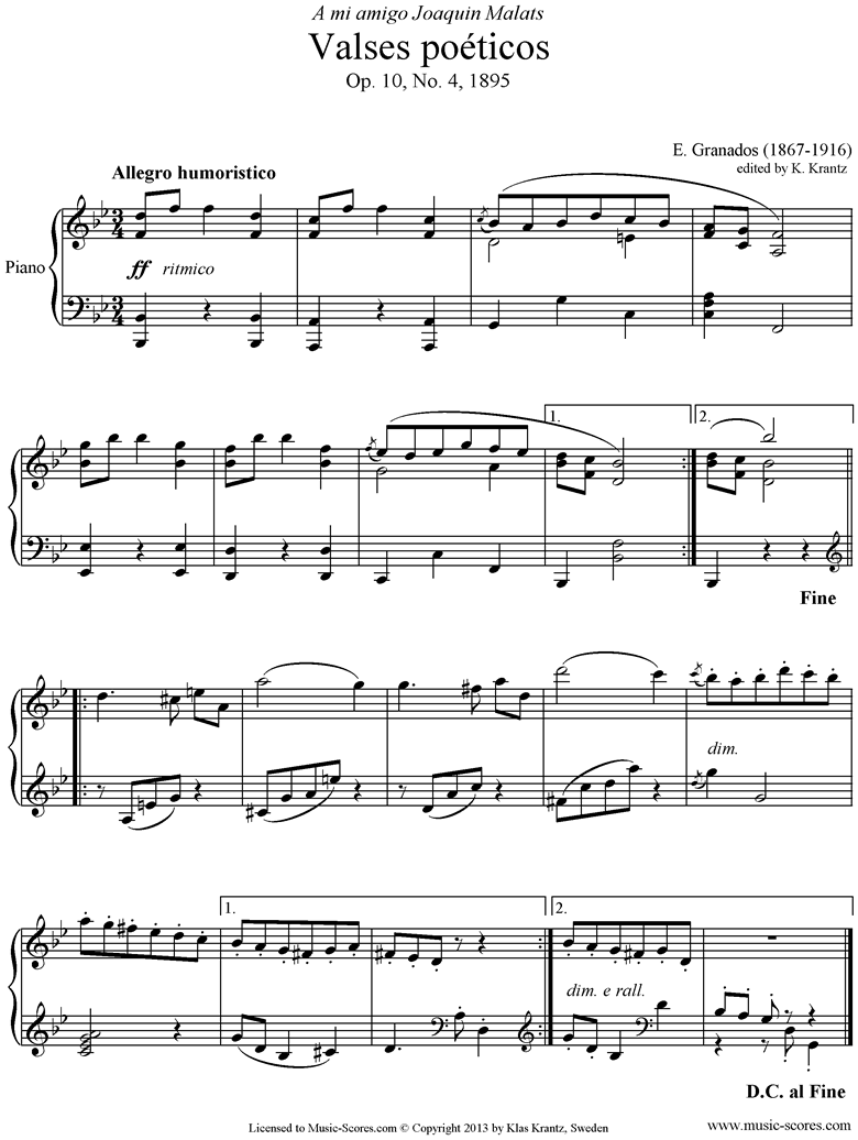 Front page of Valses Poeticos: Op.10 No.4: Piano sheet music