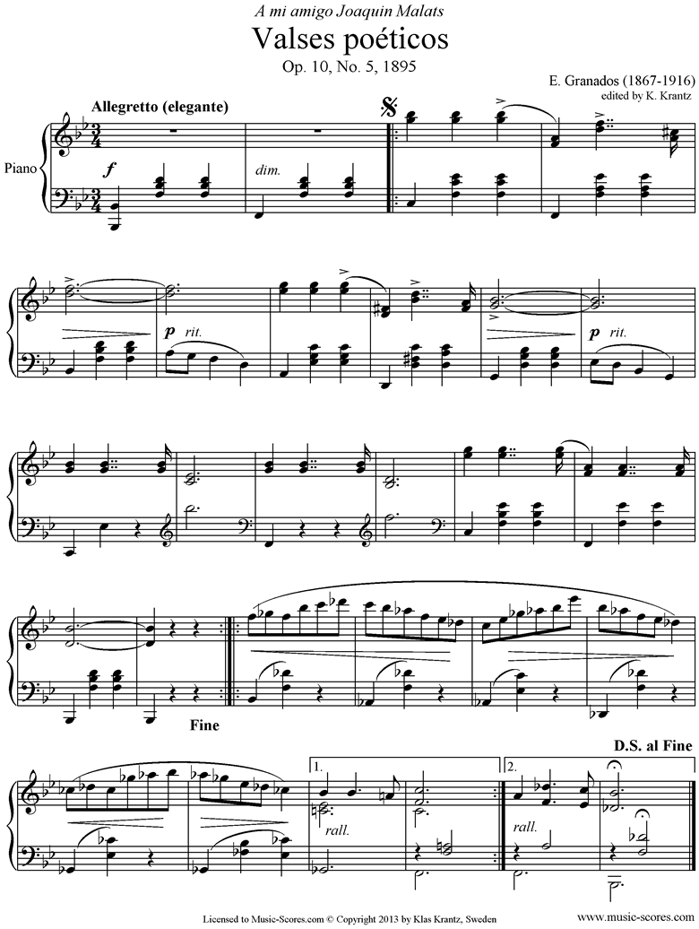 Front page of Valses Poeticos: Op.10 No.5: Piano sheet music