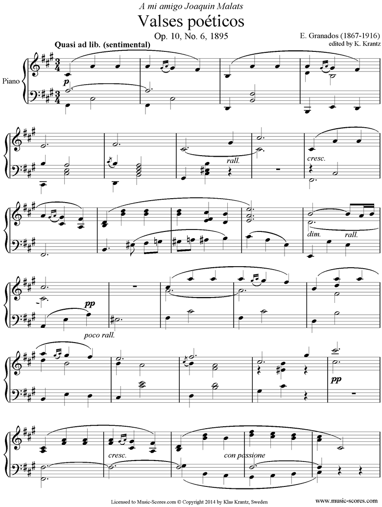 Front page of Valses Poeticos: Op.10 No.6: Piano sheet music