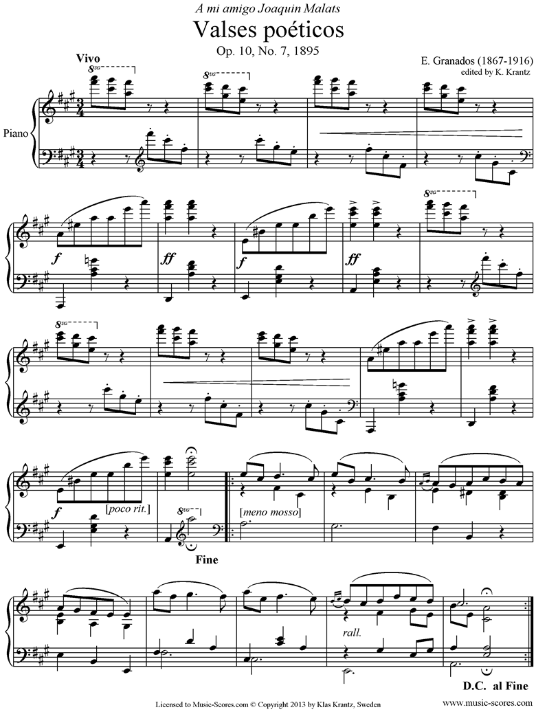 Front page of Valses Poeticos: Op.10 No.7: Piano sheet music