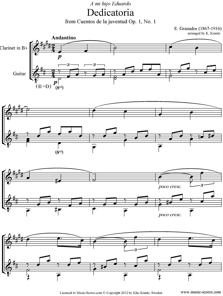 Dedicatoria: Op.1 No.1: Clarinet, Guitar. by Granados