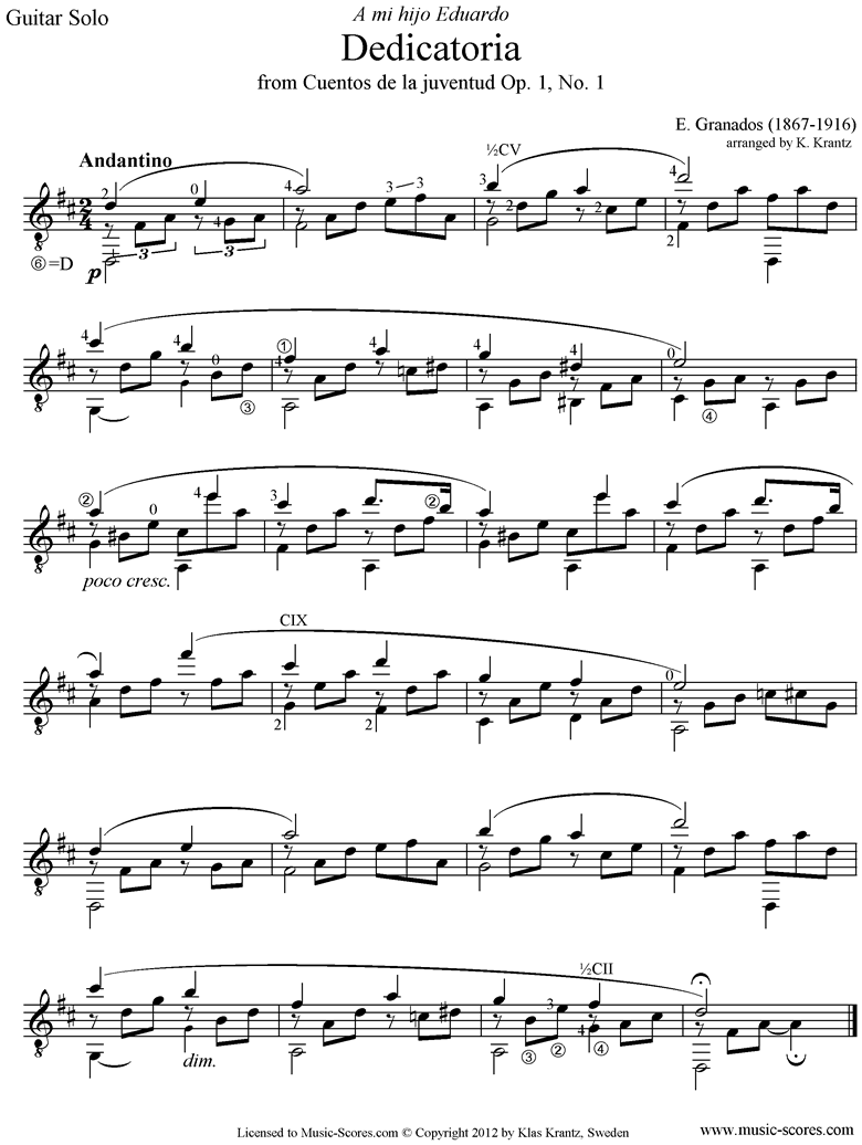 Front page of Dedicatoria: Op.1 No.1: Guitar. sheet music